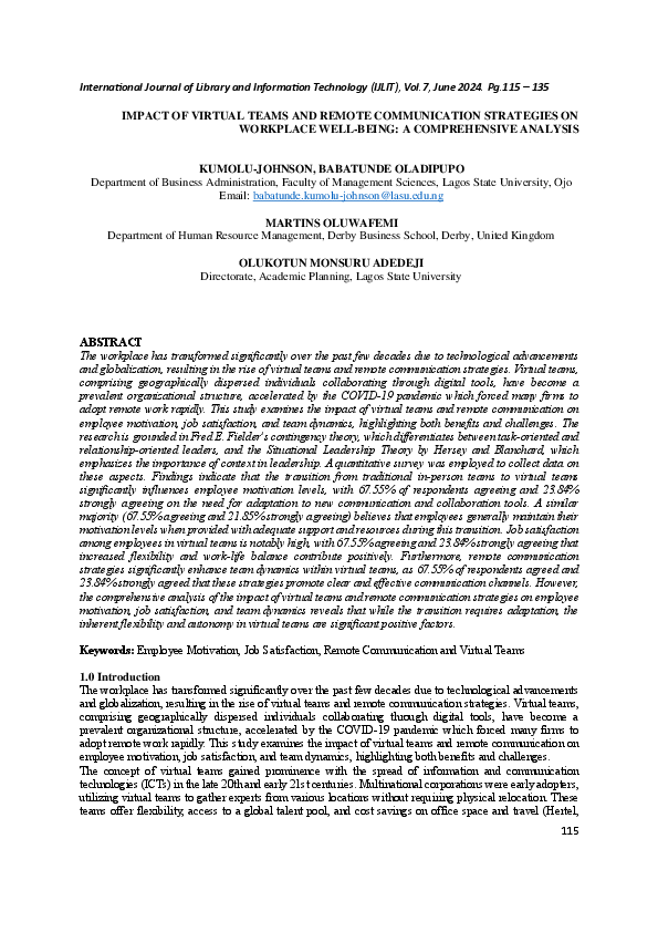 (PDF) IMPACT OF VIRTUAL TEAMS AND REMOTE COMMUNICATION STRATEGIES ON ...