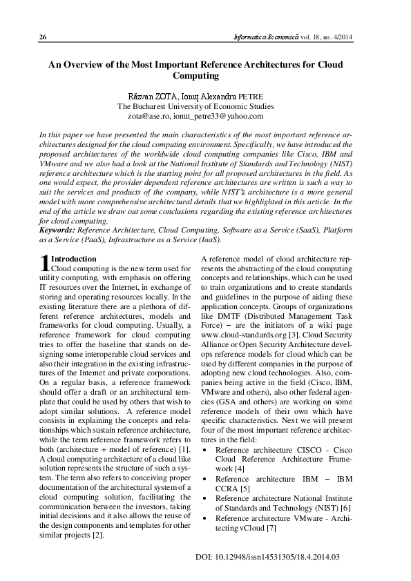 (PDF) An Overview of the Most Important Reference Architectures for ...