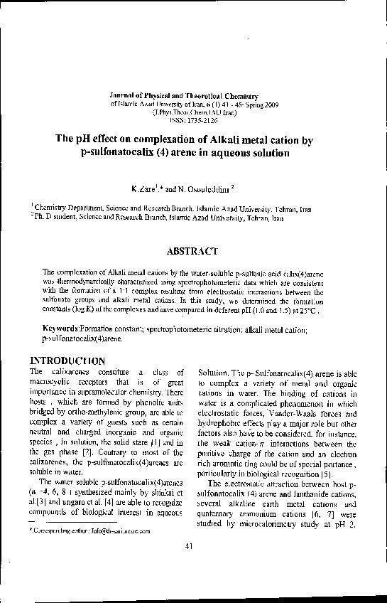 (PDF) The pH effect on complexation of Alkali metal cation by p ...