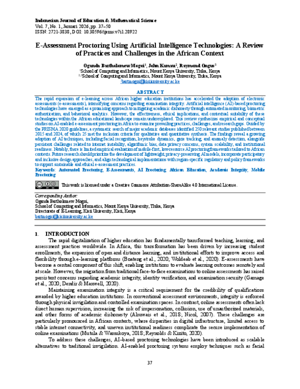 (PDF) E-Assessment Proctoring Using Artificial Intelligence ...