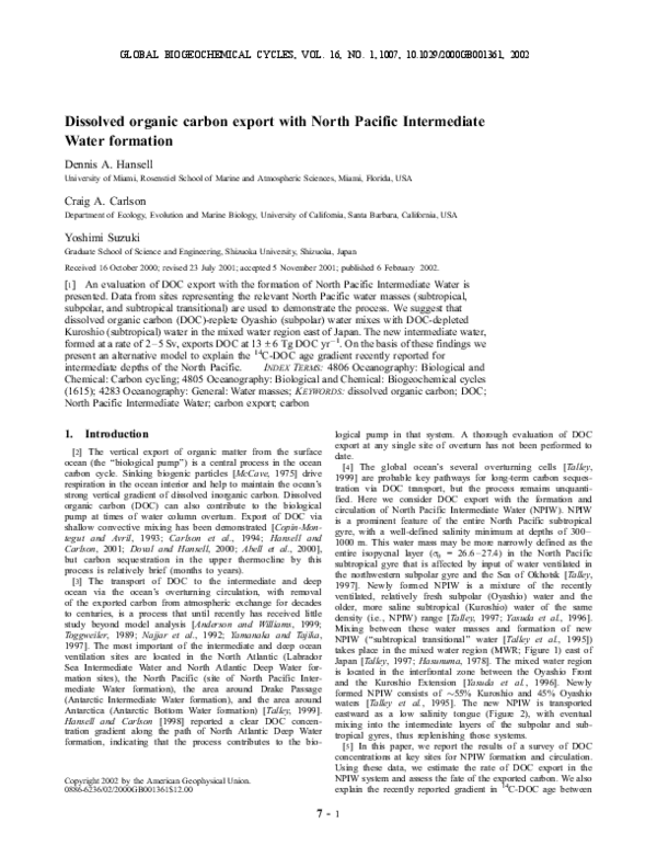 (PDF) Dissolved organic carbon export with North Pacific Intermediate ...