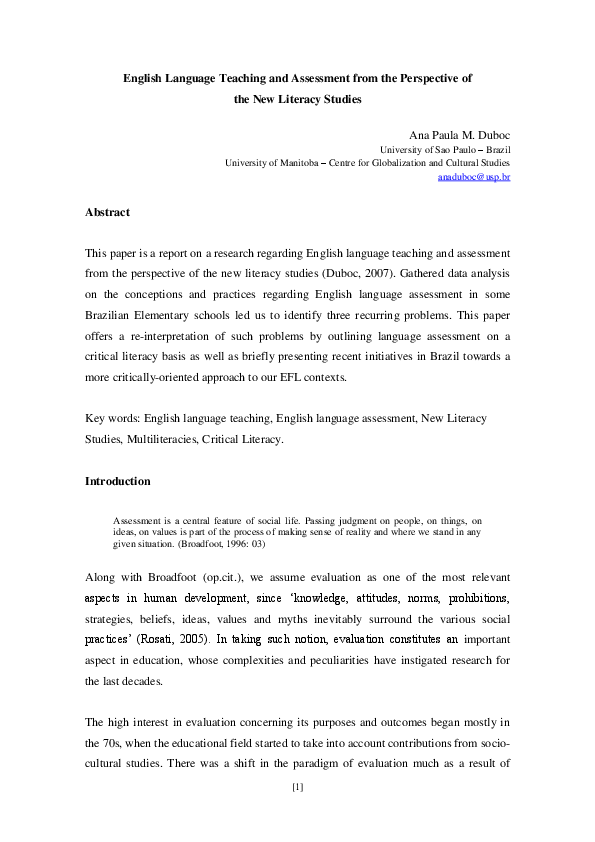 (PDF) English Language Teaching and Assessment from the Perspective of ...