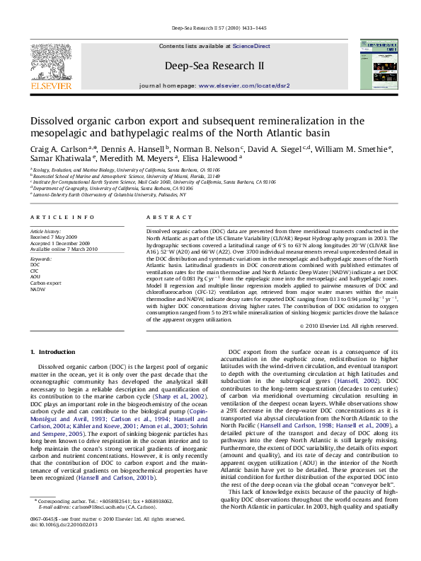 (PDF) Dissolved organic carbon export and subsequent remineralization ...