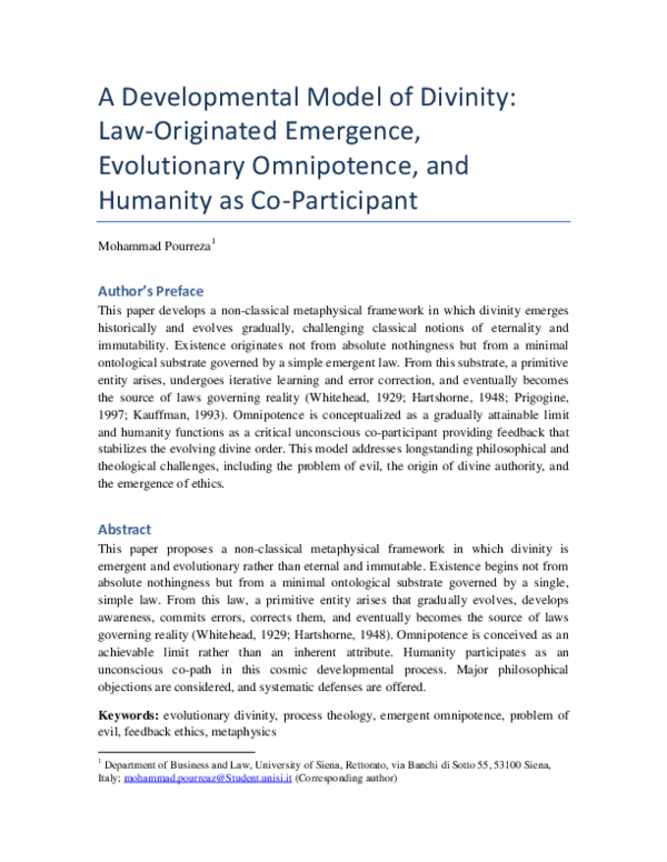 (PDF) A Developmental Model of Divinity: Law-Originated Emergence ...