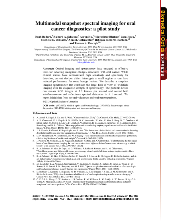 (PDF) Multimodal snapshot spectral imaging for oral cancer diagnostics ...