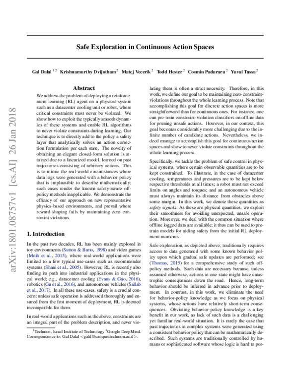 (PDF) Safe Exploration in Continuous Action Spaces