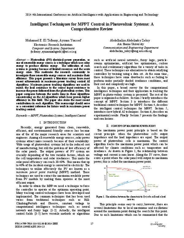 (PDF) Intelligent Techniques for MPPT Control in Photovoltaic Systems ...