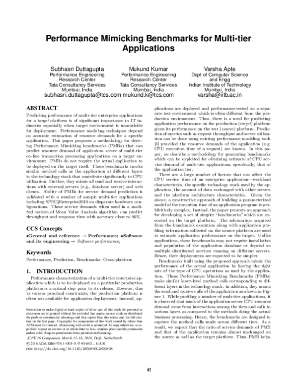 (PDF) Performance Mimicking Benchmarks for Multi-tier Applications