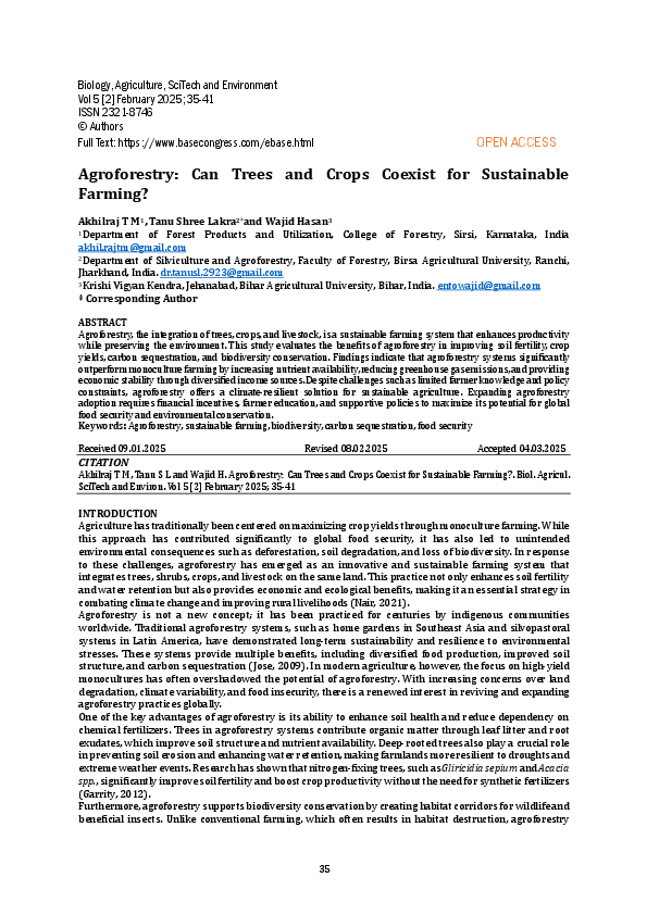 (PDF) Agroforestry: Can Trees and Crops Coexist for Sustainable Farming