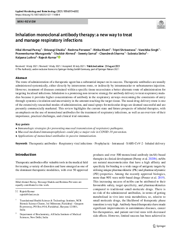(PDF) Inhalation monoclonal antibody therapy: a new way to treat and ...