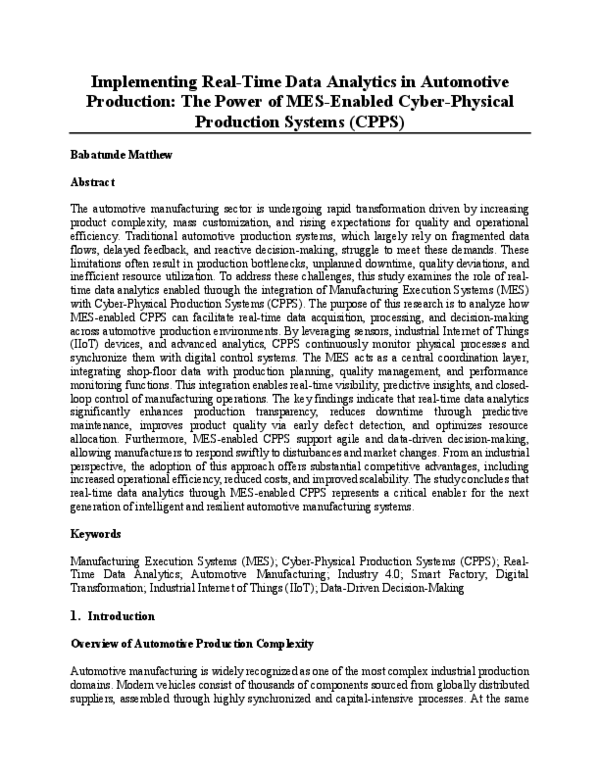 (PDF) Implementing Real-Time Data Analytics in Automotive Production ...