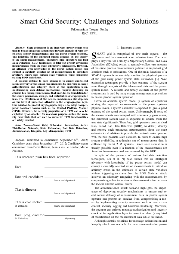 (PDF) Smart Grid Security : Challenges and Solutions