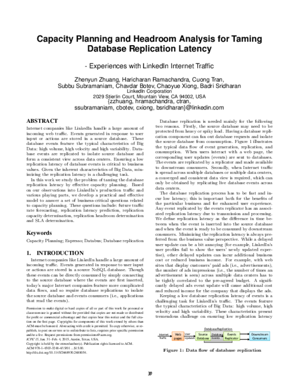 (PDF) Capacity Planning and Headroom Analysis for Taming Database ...