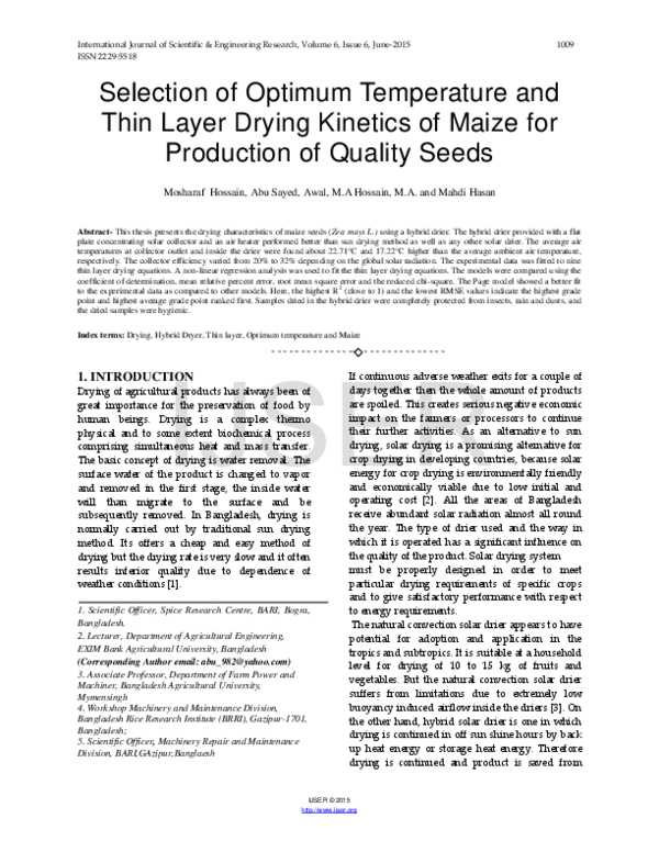 (PDF) Selection of Optimum Temperature and Thin Layer Drying Kinetics ...