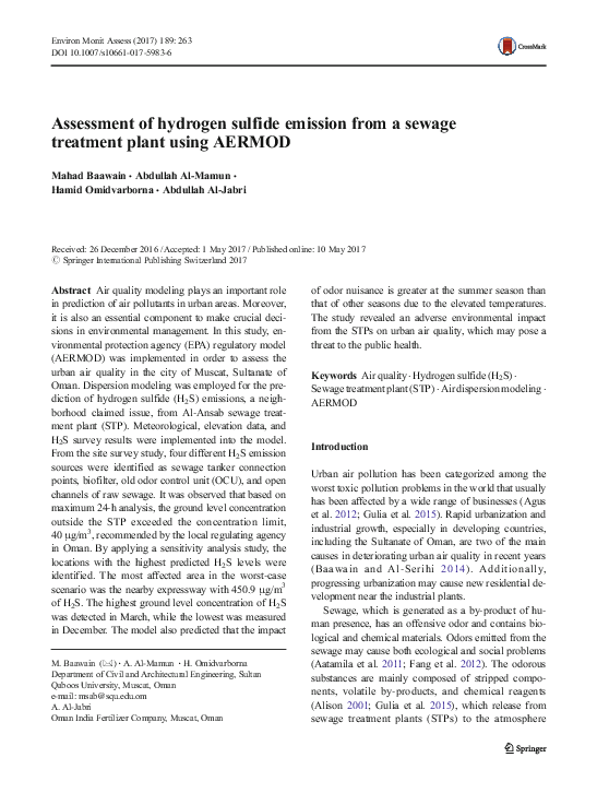 (PDF) Assessment of hydrogen sulfide emission from a sewage treatment ...