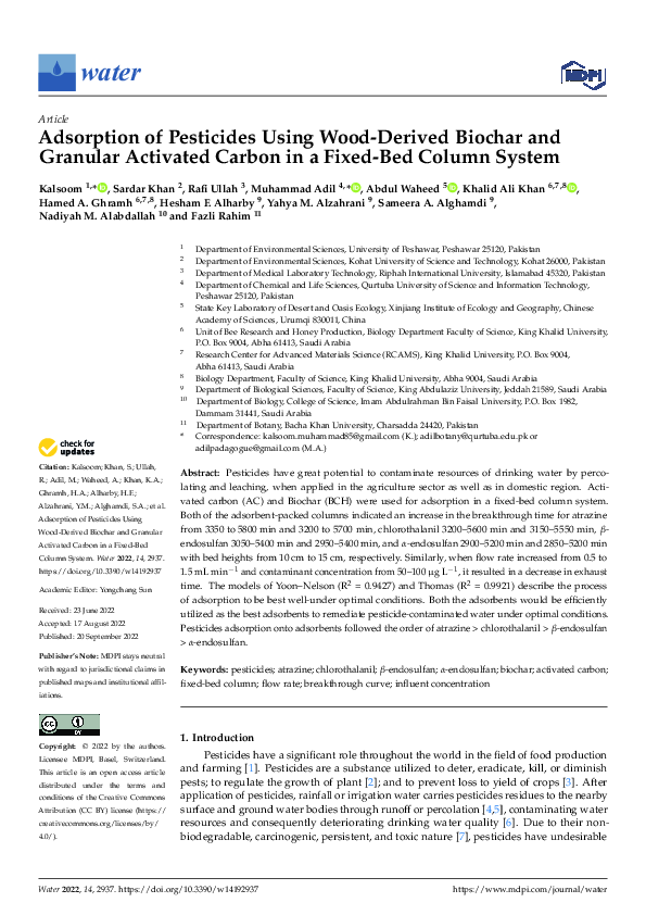 (PDF) Adsorption of Pesticides Using Wood-Derived Biochar and Granular ...