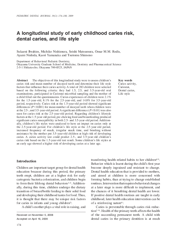 (PDF) A longitudinal study of early childhood caries risk, dental ...