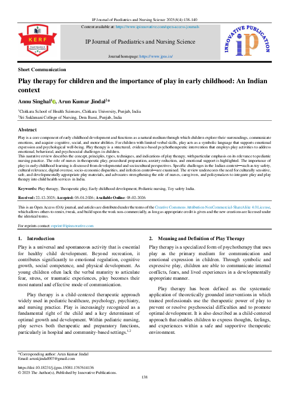 (PDF) Play therapy for children and the importance of play in early ...