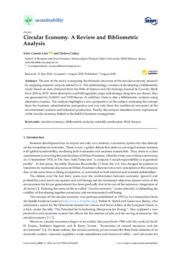 (PDF) Circular Economy. A Review and Bibliometric Analysis