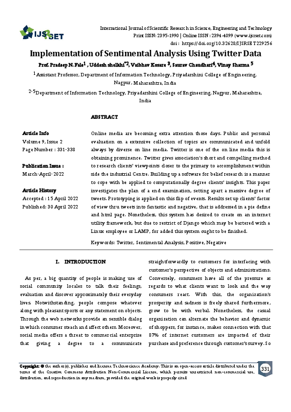 (PDF) Implementation of Sentimental Analysis Using Twitter Data