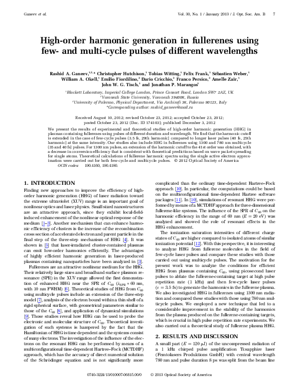 (PDF) High-order harmonic generation in fullerenes using few- and multi ...