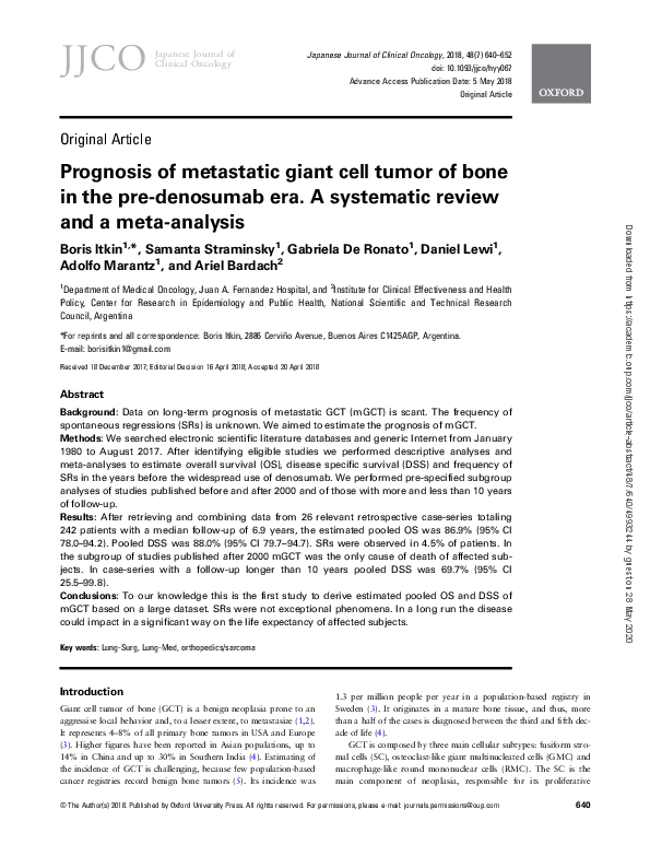 (PDF) Prognosis of metastatic giant cell tumor of bone in the pre ...