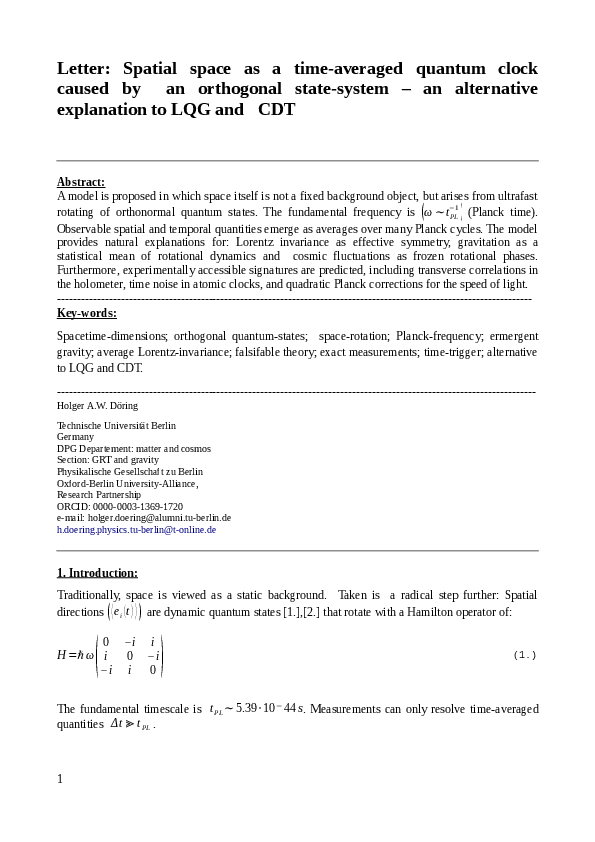 (PDF) Letter: Spatial space as a time-averaged quantum clock caused by ...