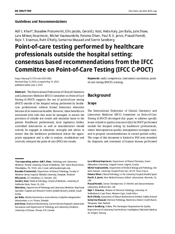 (PDF) Point-of-care testing performed by healthcare professionals ...