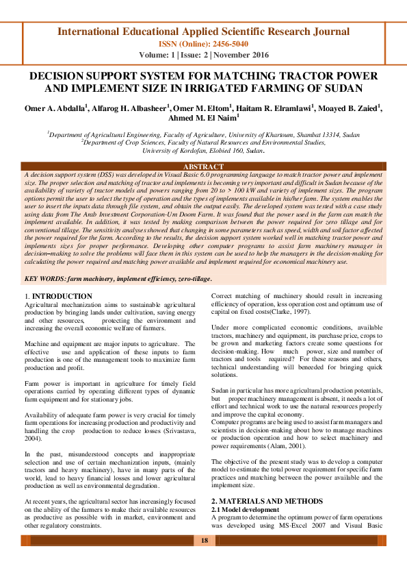 (PDF) Decision Support System for Matching Tractor Power and Implement ...