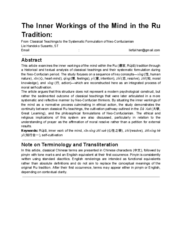 (PDF) The Inner Workings of the Mind in the Ru Tradition: From ...