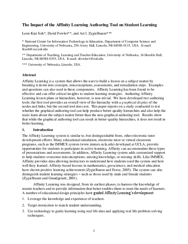 (PDF) The Impact of the Affinity Learning Authoring Tool on Student ...