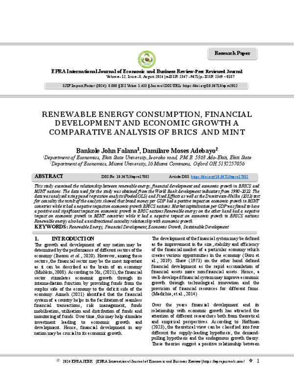 (PDF) RENEWABLE ENERGY CONSUMPTION, FINANCIAL DEVELOPMENT AND ECONOMIC ...