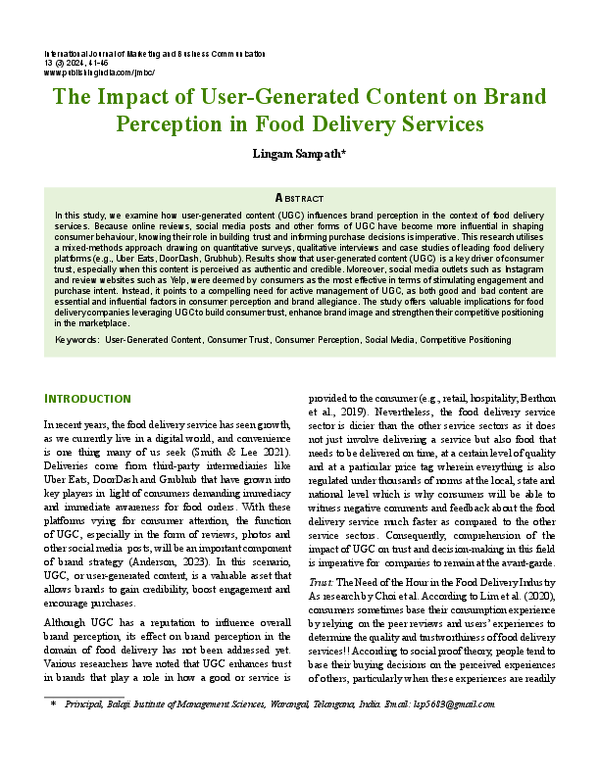 (PDF) The Impact of User-Generated Content on Brand Perception in Food ...
