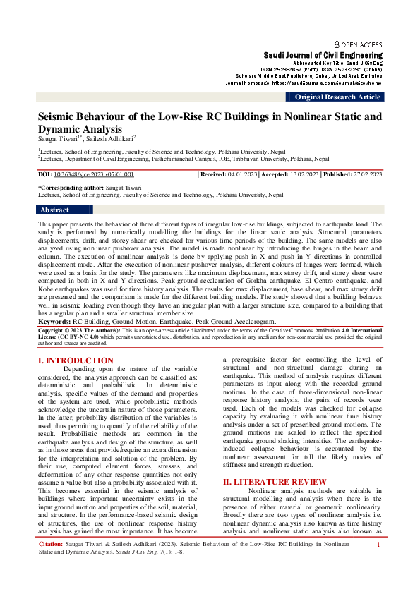 (PDF) Seismic Behaviour of the Low-Rise RC Buildings in Nonlinear ...