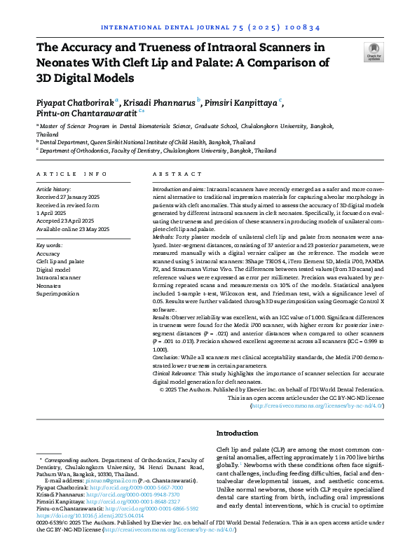 (PDF) The Accuracy and Trueness of Intraoral Scanners in Neonates With ...