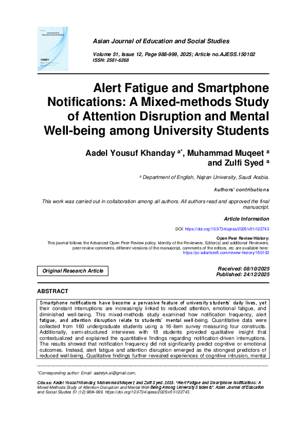 (PDF) Alert Fatigue and Smartphone Notifications: A Mixed-methods Study ...