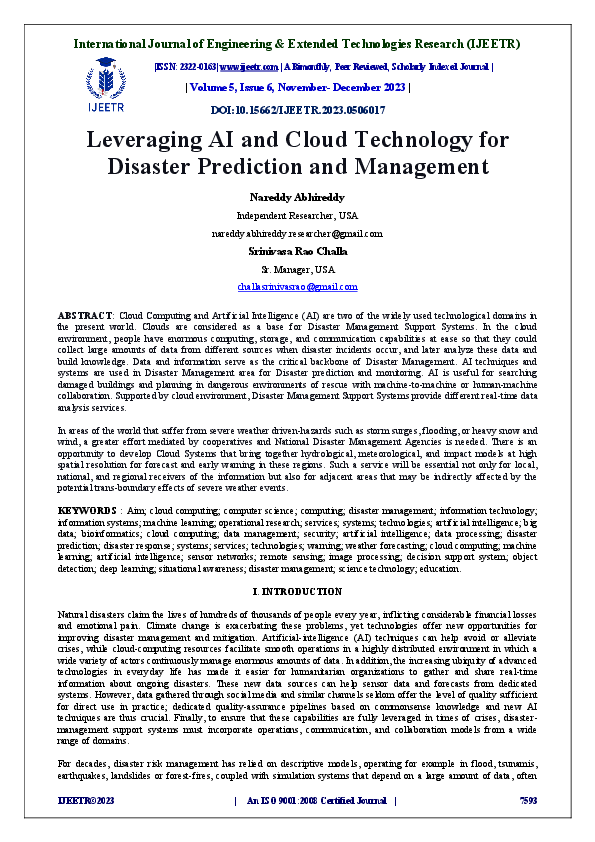 (PDF) Leveraging AI and Cloud Technology for Disaster Prediction and ...