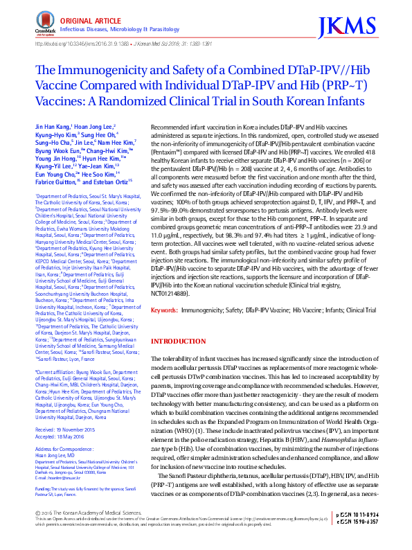 (PDF) The Immunogenicity and Safety of a Combined DTaP-IPV//Hib Vaccine ...