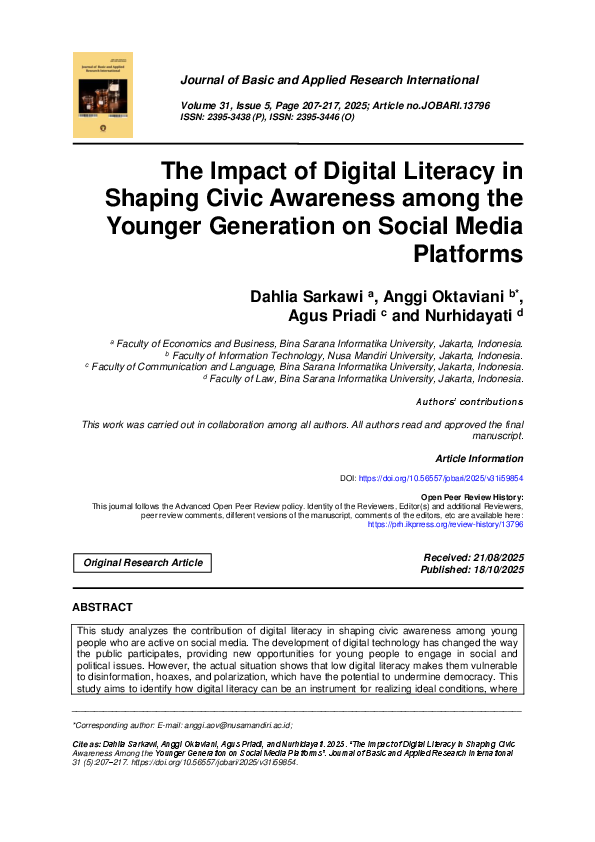 (PDF) The Impact of Digital Literacy in Shaping Civic Awareness among ...