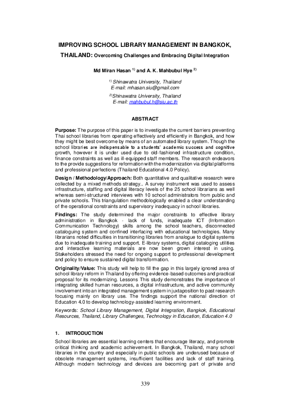 (PDF) IMPROVING SCHOOL LIBRARY MANAGEMENT IN BANGKOK, THAILAND ...