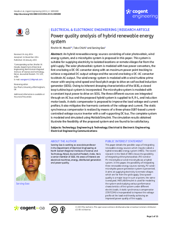 (PDF) Power quality analysis of hybrid renewable energy system