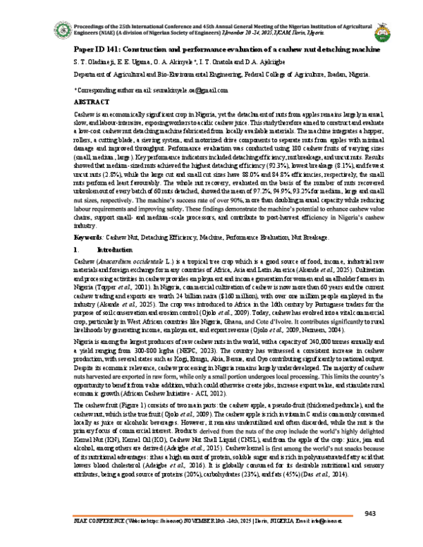 (PDF) Paper ID 141: Construction and performance evaluation of a cashew ...