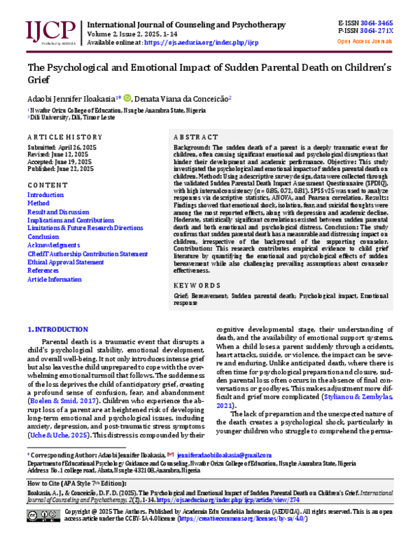 (PDF) The Psychological and Emotional Impact of Sudden Parental Death ...