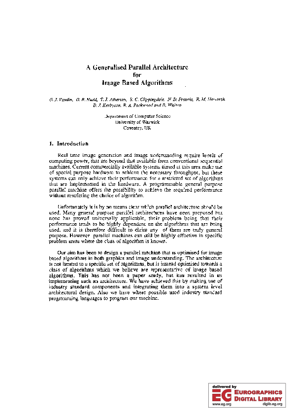 (PDF) A Generalised Parallel Architecture for Image Based Algorithms