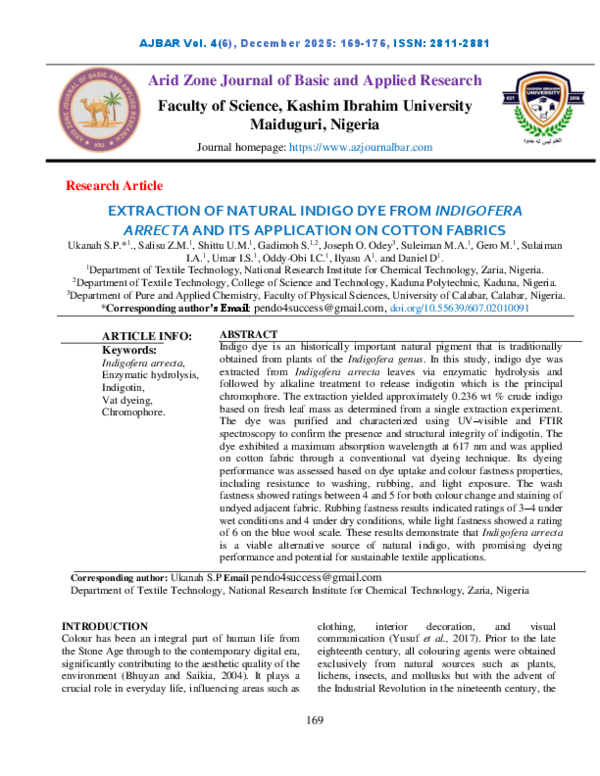 (PDF) EXTRACTION OF NATURAL INDIGO DYE FROM INDIGOFERA ARRECTA AND ITS ...