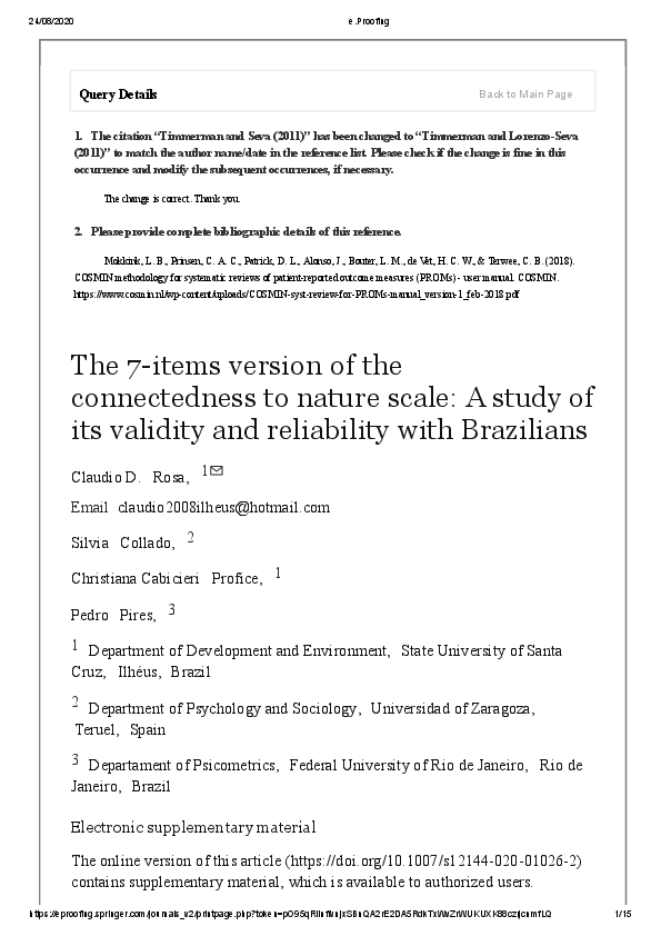 (PDF) The 7-items version of the connectedness to nature scale: A study ...