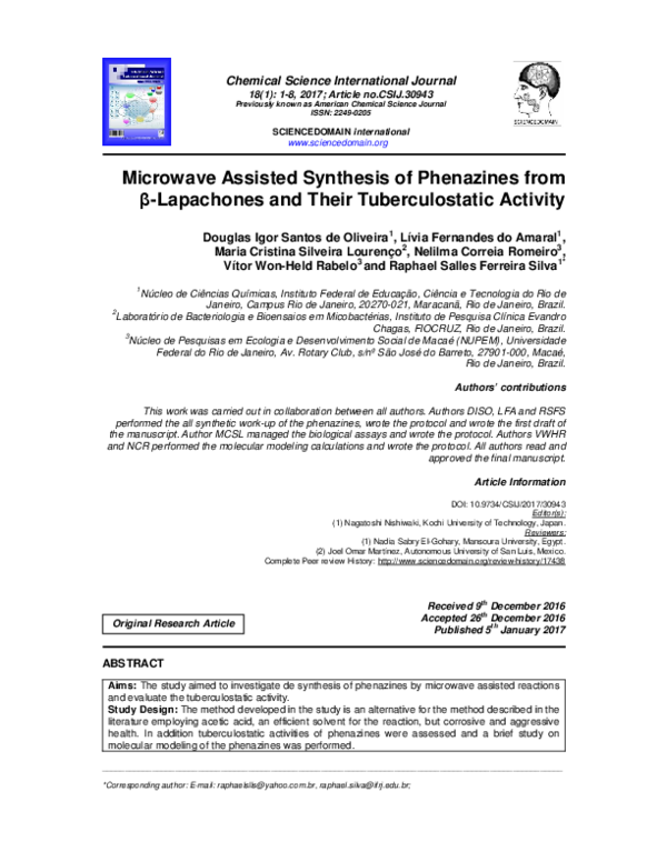 (PDF) Microwave Assisted Synthesis of Phenazines from β-Lapachones and ...