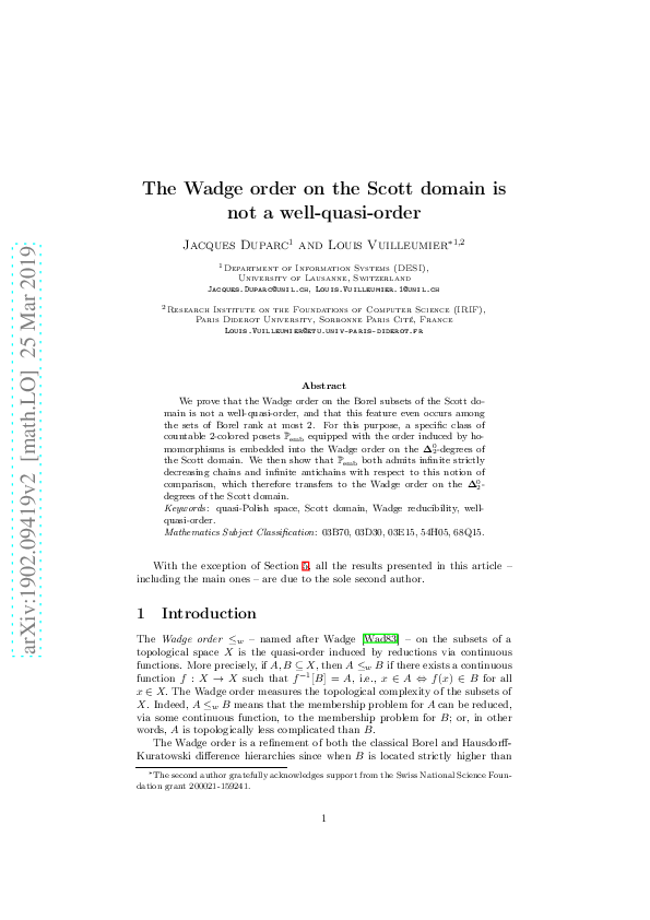 (PDF) The Wadge Order on the Scott Domain is Not a Well-Quasi-Order