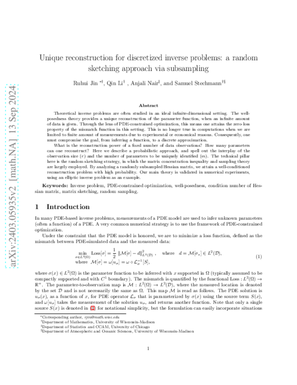 (PDF) Unique reconstruction for discretized inverse problems: a random ...