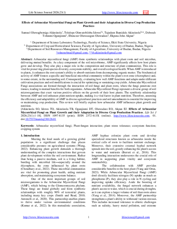 (PDF) Effects of Arbuscular Mycorrhizal Fungi on Plant Growth and their ...